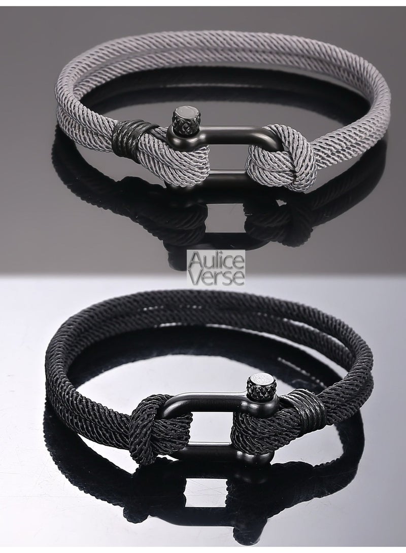 AuliceVerse Valentines Couple's Gift – Matching Bracelet Set in Black & Grey Milan Thread with Steel Buckle, Minimalist Daily Wear - Image 3